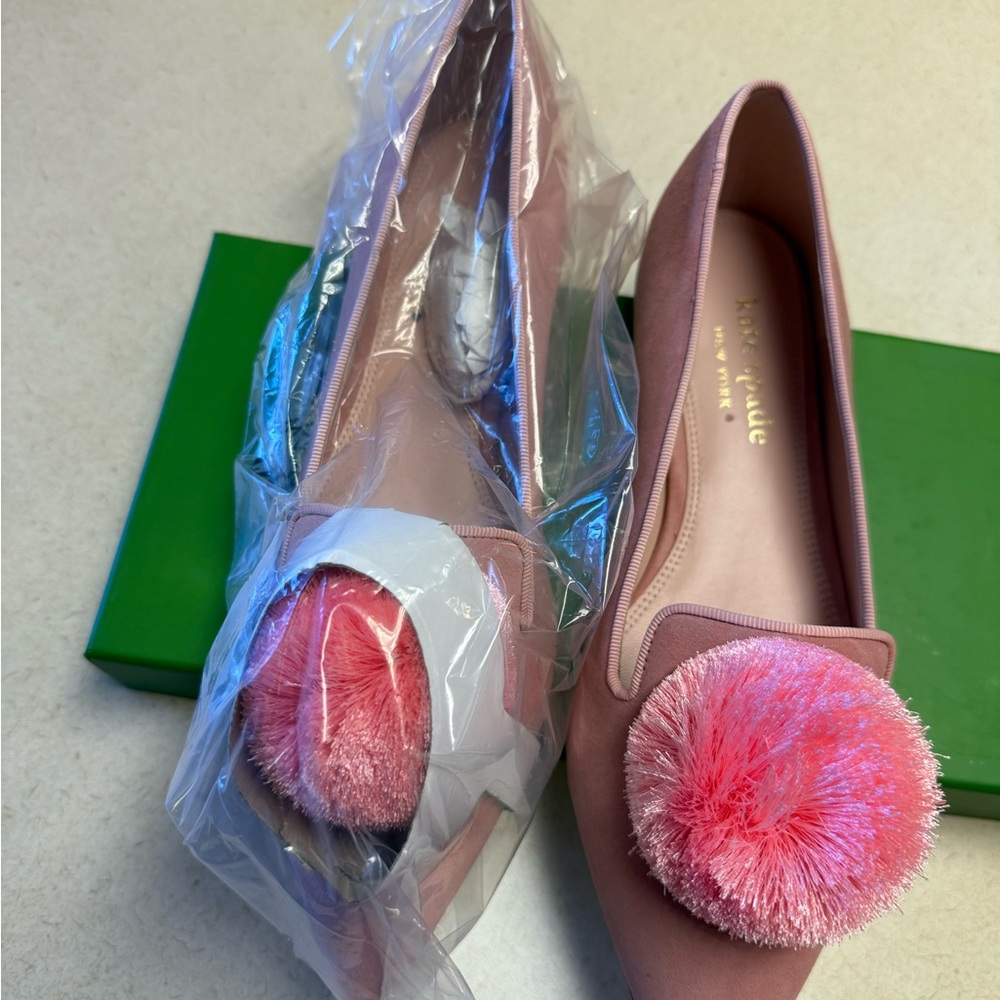 Kate Spade Blush Loafers with Pink Pom-Pom